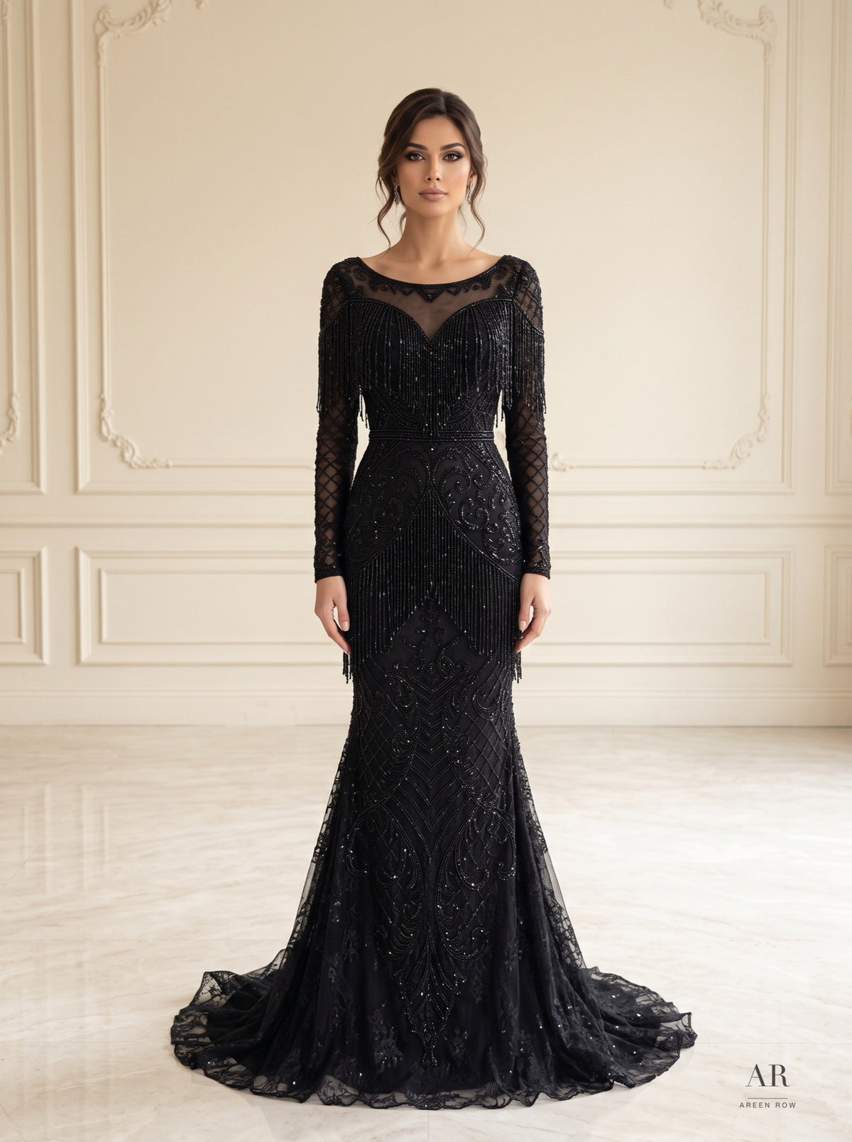 Azalea art deco beaded fringe evening gown by Areen Row, view 5