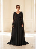 Caprice beaded v-neck chiffon cape evening gown by Areen Row, front view