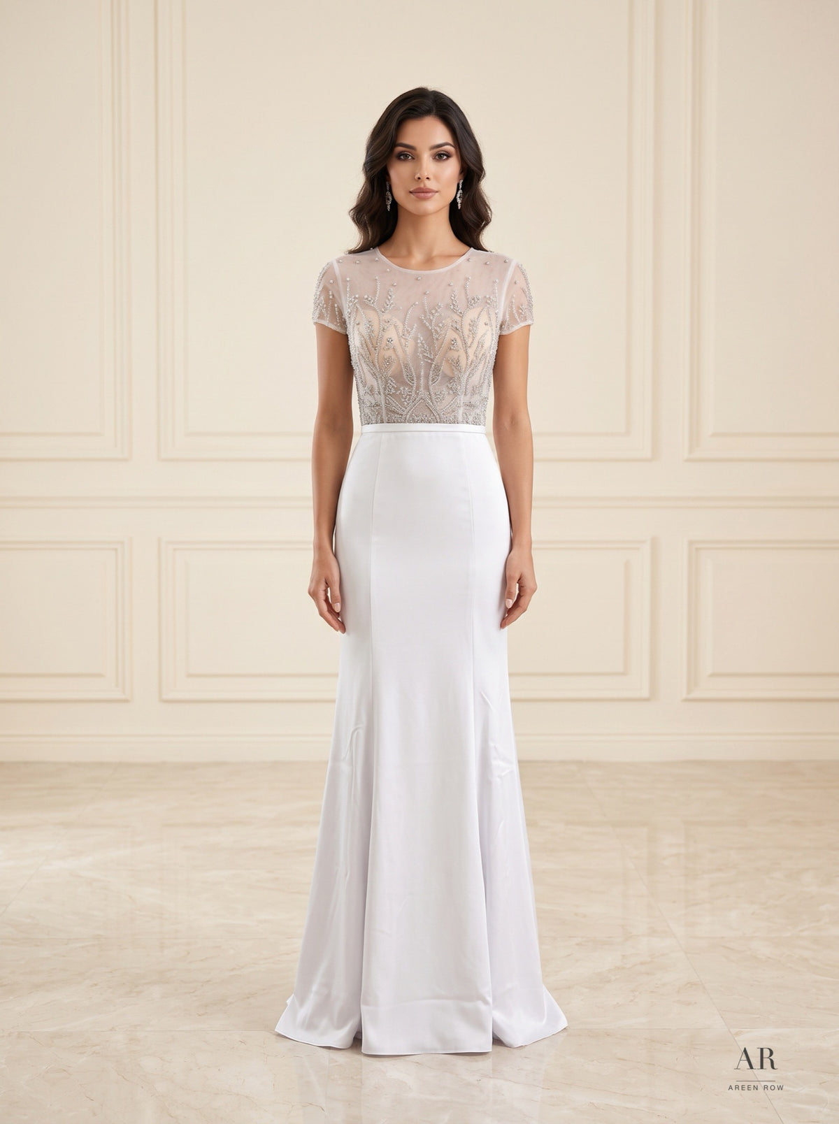 Chandra illusion beaded trumpet evening gown by Areen Row, view 3