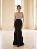 Colette black beaded illusion trumpet evening gown by Areen Row