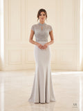 Coraline beaded keyhole trumpet evening gown by Areen Row, front view