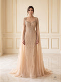 Dalia beaded sheath gown with cape evening gown by Areen Row, front view