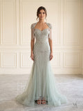 Delia mint art deco beaded trumpet evening gown by Areen Row