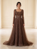 Eliane beaded starburst a-line evening gown by Areen Row, front view