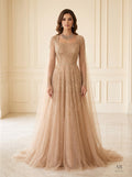 Elodie beaded tulle a-line evening gown by Areen Row, front view