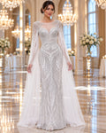 Elysia ivory crystal cape-sleeve wedding dress by Areen Row