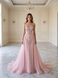 Fiora beaded sweetheart overlay a-line evening gown by Areen Row, front view