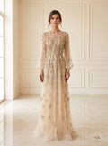 Jahan celestial beaded puff-sleeve a-line evening gown by Areen Row, front view