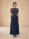 Juliette beaded illusion high-neck a-line evening gown by Areen Row, front view