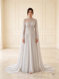 Leontine grey beaded illusion cape evening gown by Areen Row