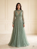 Ludmila beaded illusion a-line tulle evening gown by Areen Row, front view