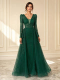 Mariella forest green forest green embellished illusion bodice a-line evening gown by Areen Row