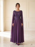 Maryam purple beaded bodice cape a-line evening gown by Areen Row