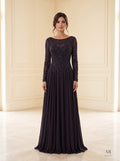 Melisande plum beaded illusion bateau a-line evening gown by Areen Row