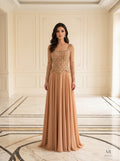 Mirabel caramel beaded bodice a-line evening gown by Areen Row