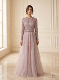 Nadine lilac beaded tulle a-line evening gown by Areen Row