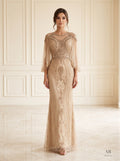 Ondine champagne art deco illusion capelet evening gown by Areen Row