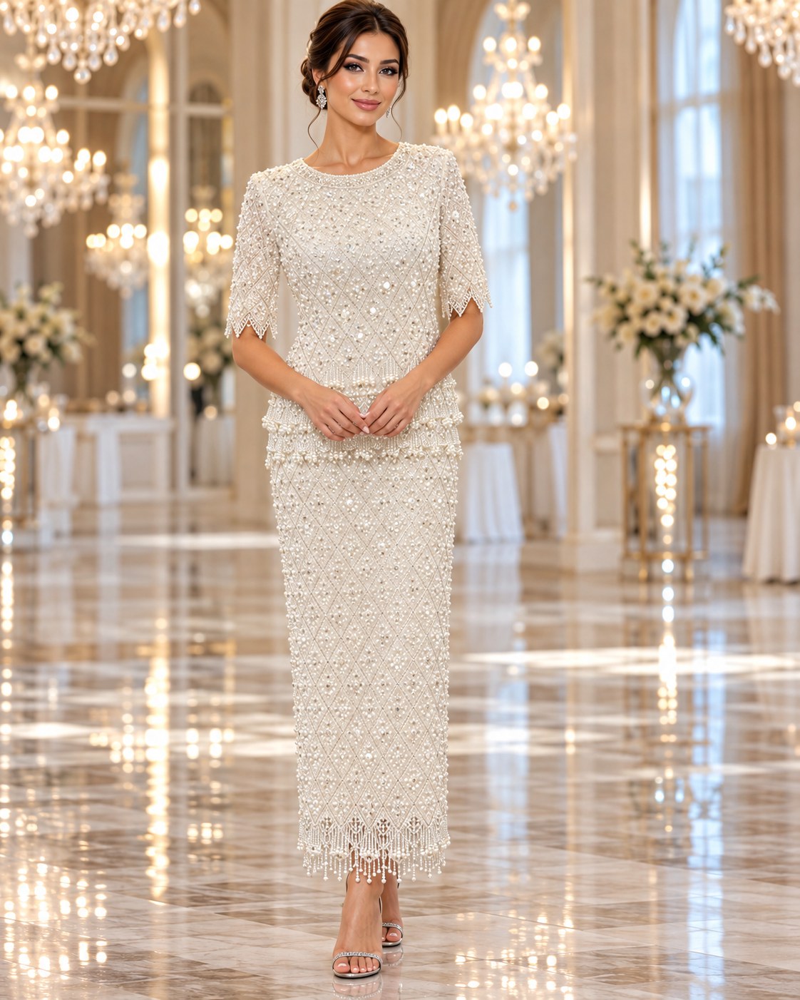 Perla Set ivory pearl two-piece two-piece gown by Areen Row, view 4