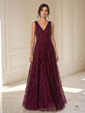 Philippa merlot merlot embroidered v-neck a-line evening gown by Areen Row
