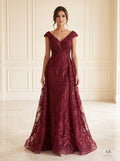 Rosalie burgundy beaded lace overlay a-line evening gown by Areen Row