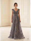 Samira charcoal embroidered cap-sleeve a-line evening gown by Areen Row