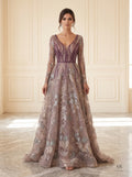 Talia mauve embroidered a-line floral evening gown by Areen Row
