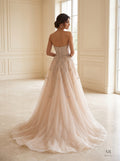 Thalia nude beaded tulle a-line evening gown by Areen Row
