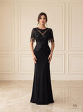 Vesna black fringed sequin peplum sheath evening gown by Areen Row