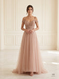 Wren dusty rose beaded sweetheart a-line evening gown by Areen Row