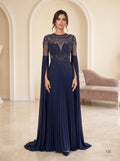 Celestine navy illusion beaded pleated mother of the bride gown by Areen Row, front view
