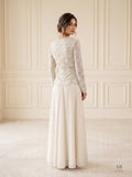Seraphine Set ivory/blush scallop sequin top & ivory maxi skirt two-piece gown by Areen Row, detail view