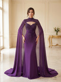 Isadora purple cape chiffon mother of the bride gown by Areen Row, front view