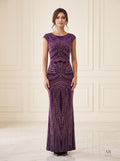 Rosalind beaded sleeveless column evening gown by Areen Row, front view