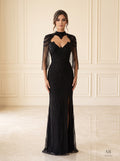 Nadira black choker sweetheart mermaid evening gown by Areen Row, front view